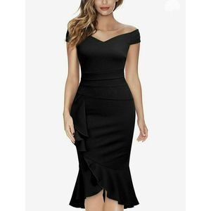 Bodycon Knitee Women's XL Dress Black Off Shoulder Ruffle Pleat EUC no tag